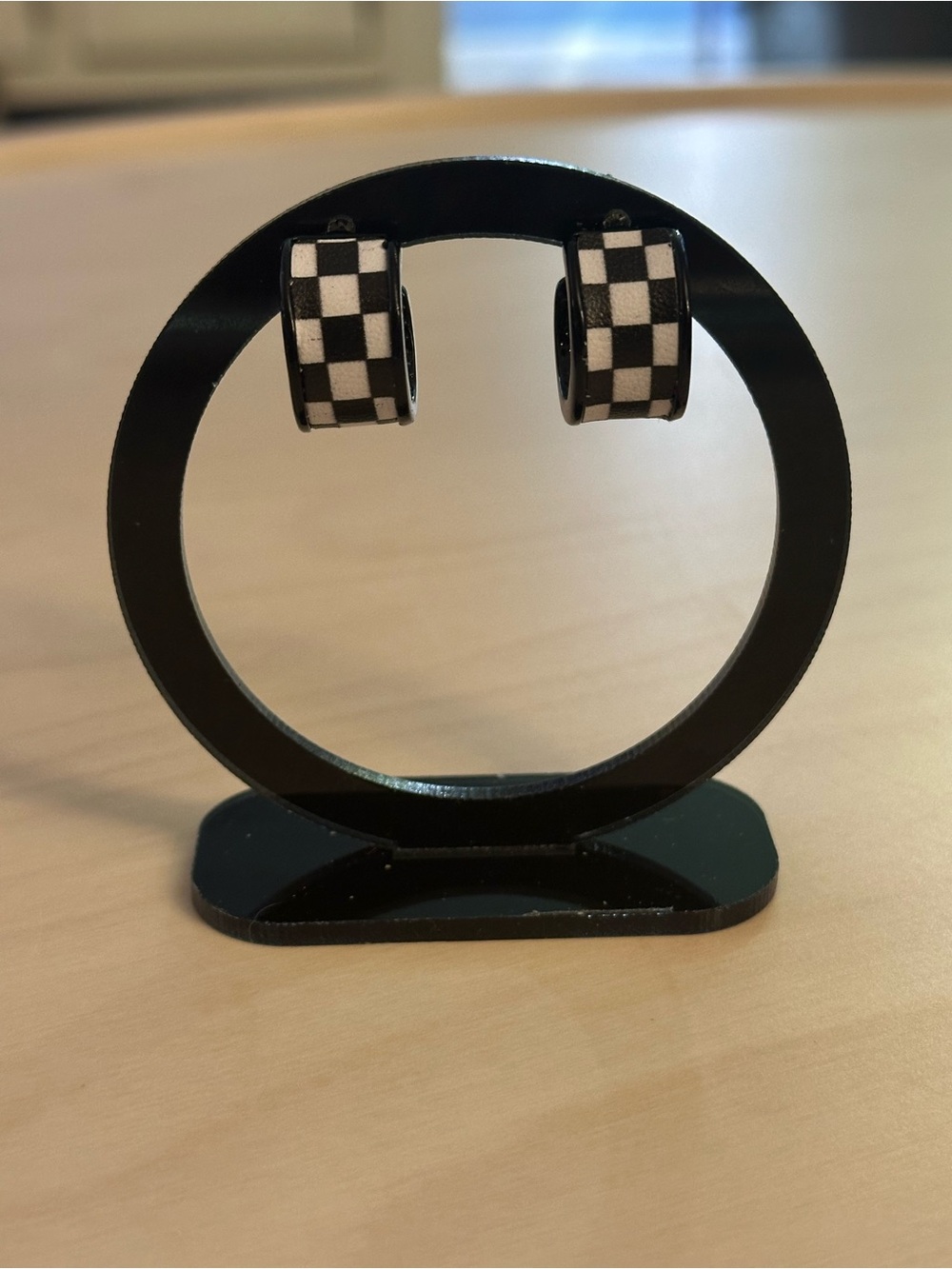 Black and White Checkerboard Pattern Hoop Earrings